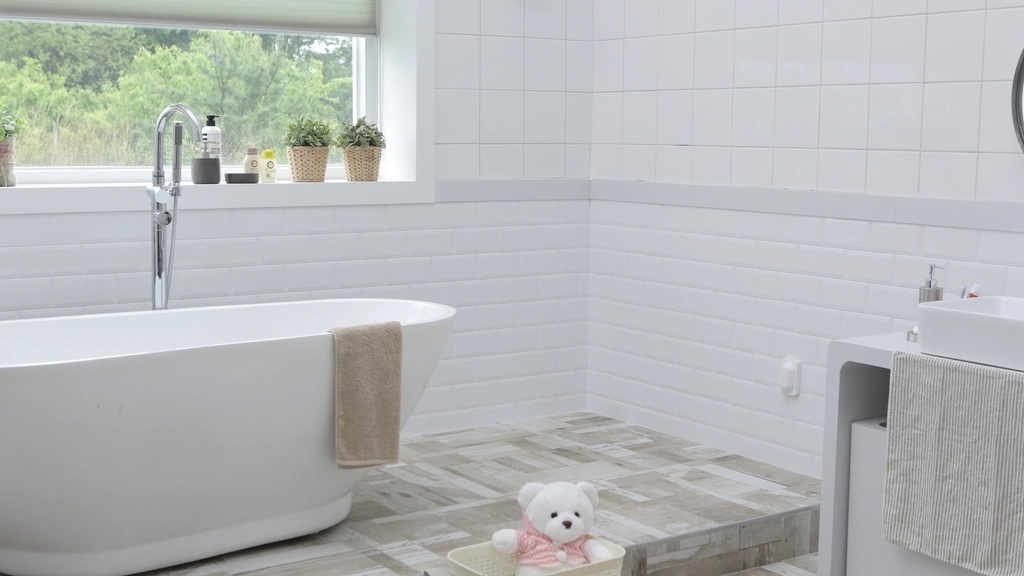 Sparkling clean white bathroom kept free of mildew and summer humidity