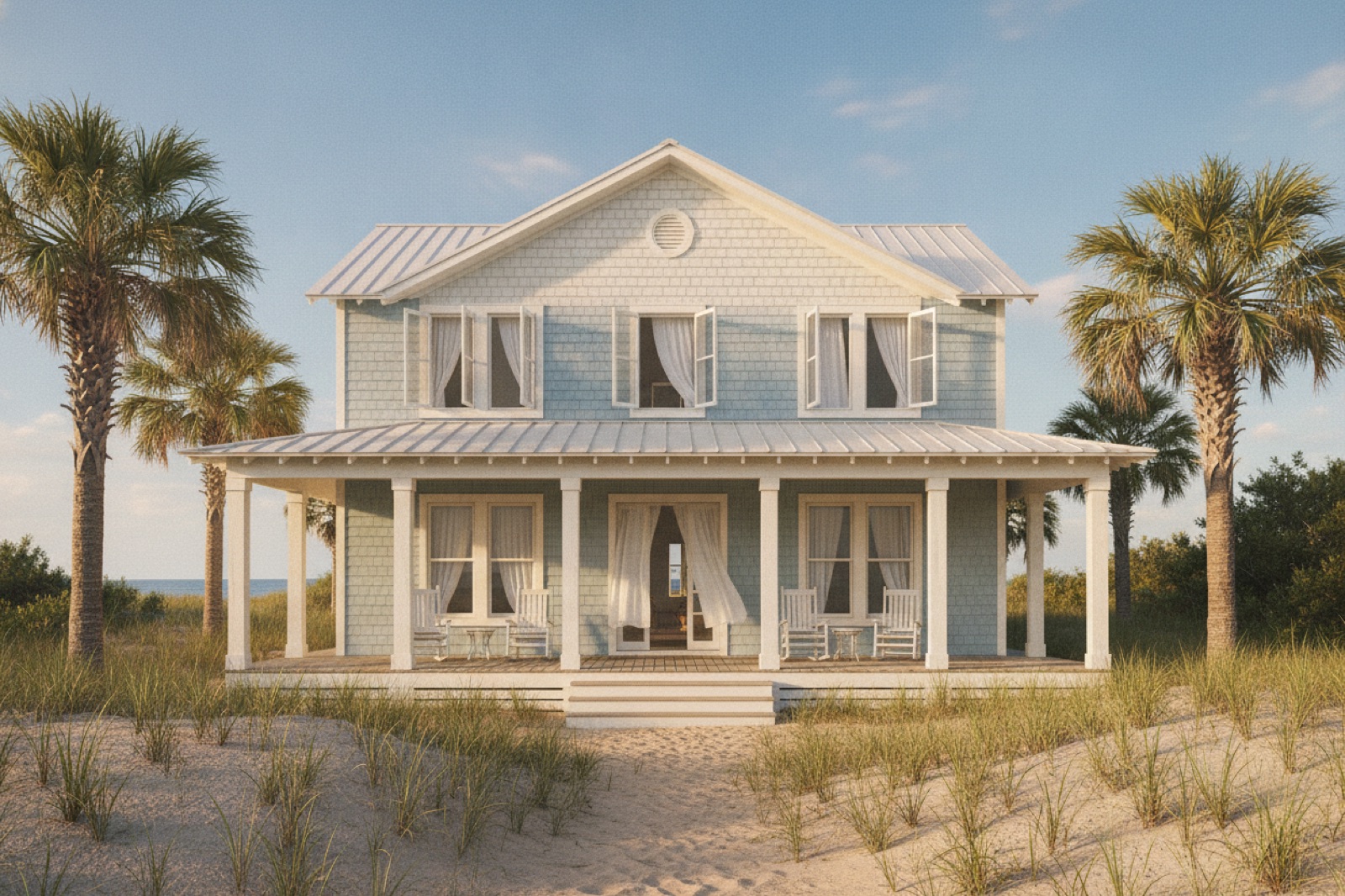Coastal Amelia Island beach house with a covered porch being opened for the season